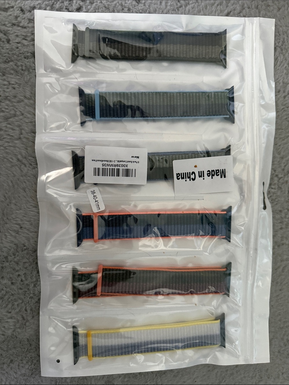 Set of 6 Nylon Watch Bands with Colored Edge Accents